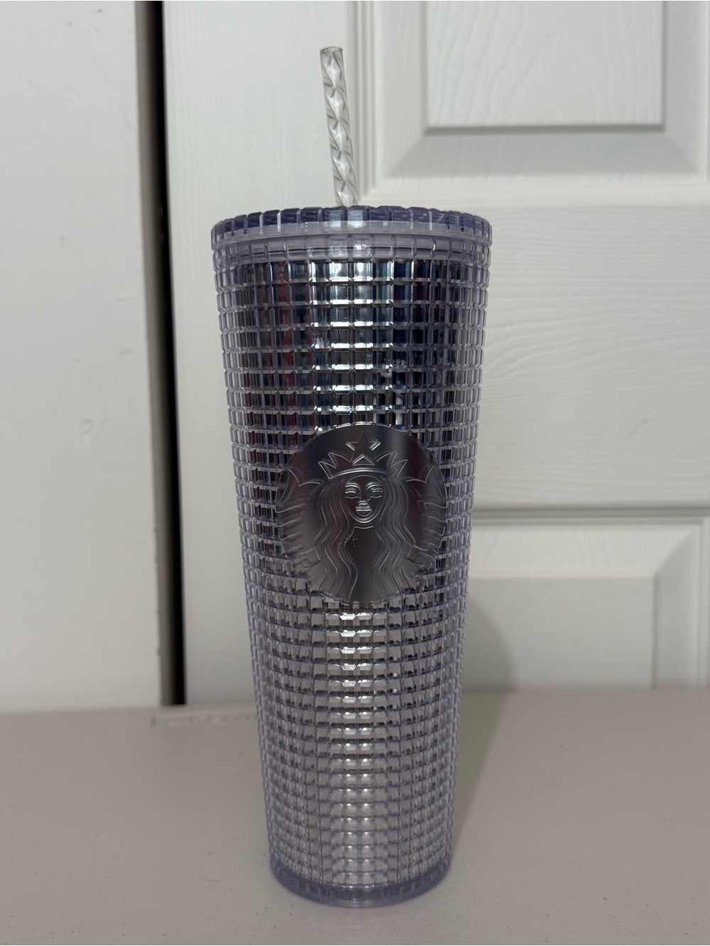 Starbucks 2020 Holiday Studded Grid Cold Cup 24 oz Tumbler Silver Disco New